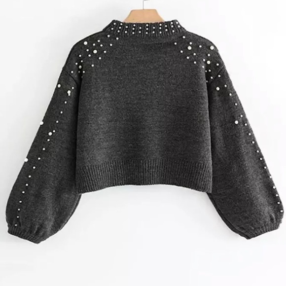 🔹Last 1🔹Sweater w/ Pearl Beads & Lantern Sleeves - Picture 4 of 8